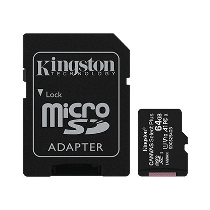 Kingston Карта памяти Kingston 64GB microSDXC Canvas Select Plus 100R A1 C10 Card + Adapter, SDCS2/64GB