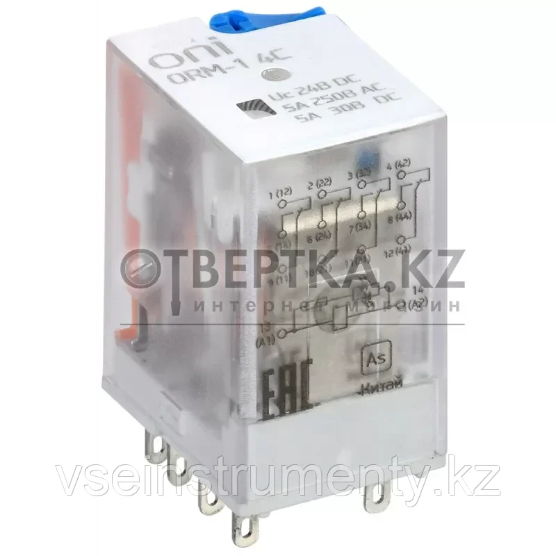 Реле интерфейсное ORM-1 4C 24В DC со светодиодом и тестовой кнопкой ONI ORM-1-4C-DC24V-L-B, фото 1