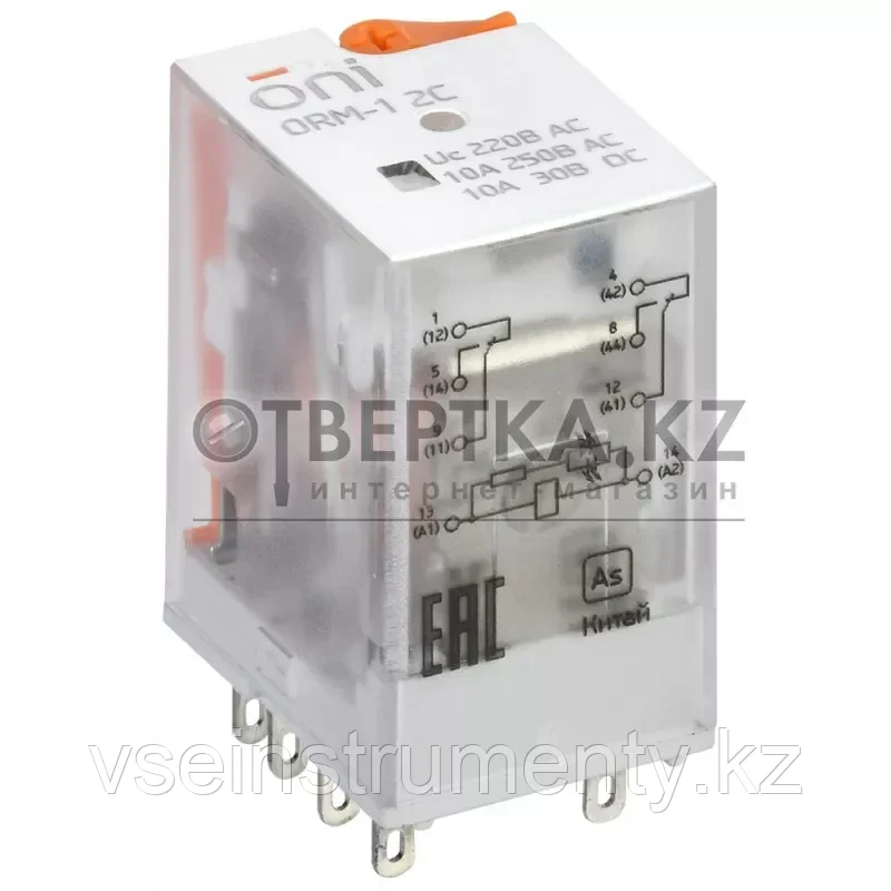 Реле интерфейсное ORM-1 2C 220В AC со светодиодом и тестовой кнопкой ONI ORM-1-2C-AC220V-L-B, фото 1