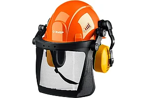 Каска защитная, в комплекте с наушниками и защитным экраном: наушники SNR=27дБ, сетчатый экран, ЗУБР ТРИАДА