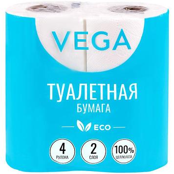 Бумага туалетная Vega 2-слойная, 4 шт, эко, тиснение, белая, 100% целлюлозо
