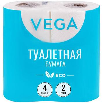 Бумага туалетная Vega 2-слойная, 4 шт, эко, тиснение, белая