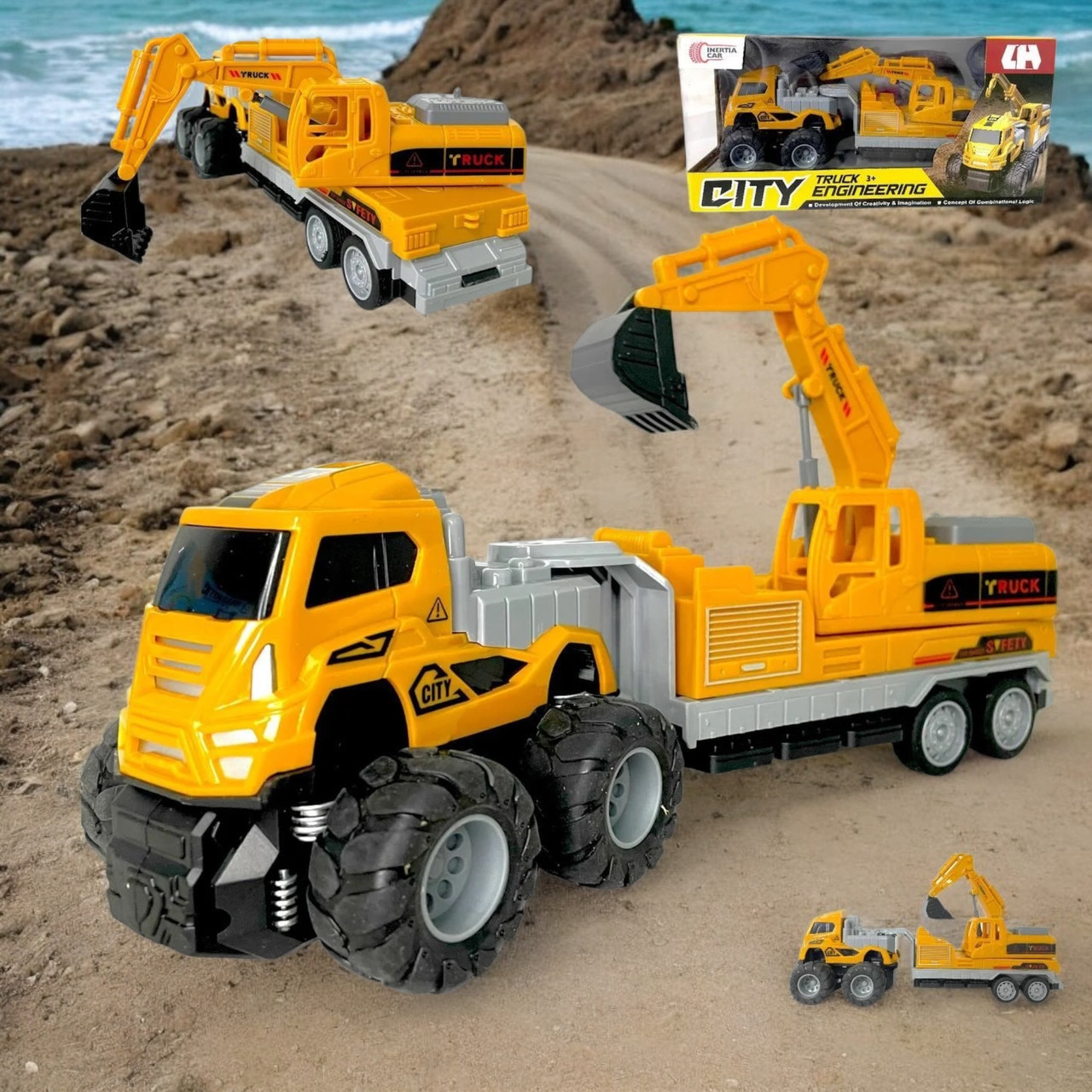 2022-9 трейлер с экскаватором City truck, 30*15см