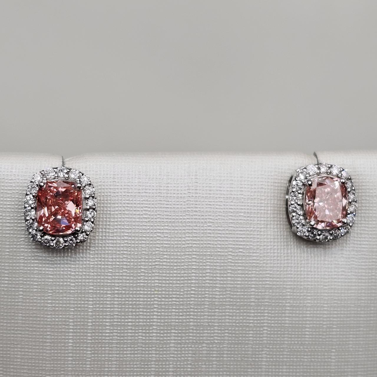 Золотые серьги с lab бриллиантами 0.93Ct VVS2/Pink 0.18Ct VVS1/F EX, фото 1