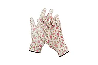 Перчатки садовые, прозрачное PU покрытие, 13 класс вязки, бело-розовые, размер M, GRINDA