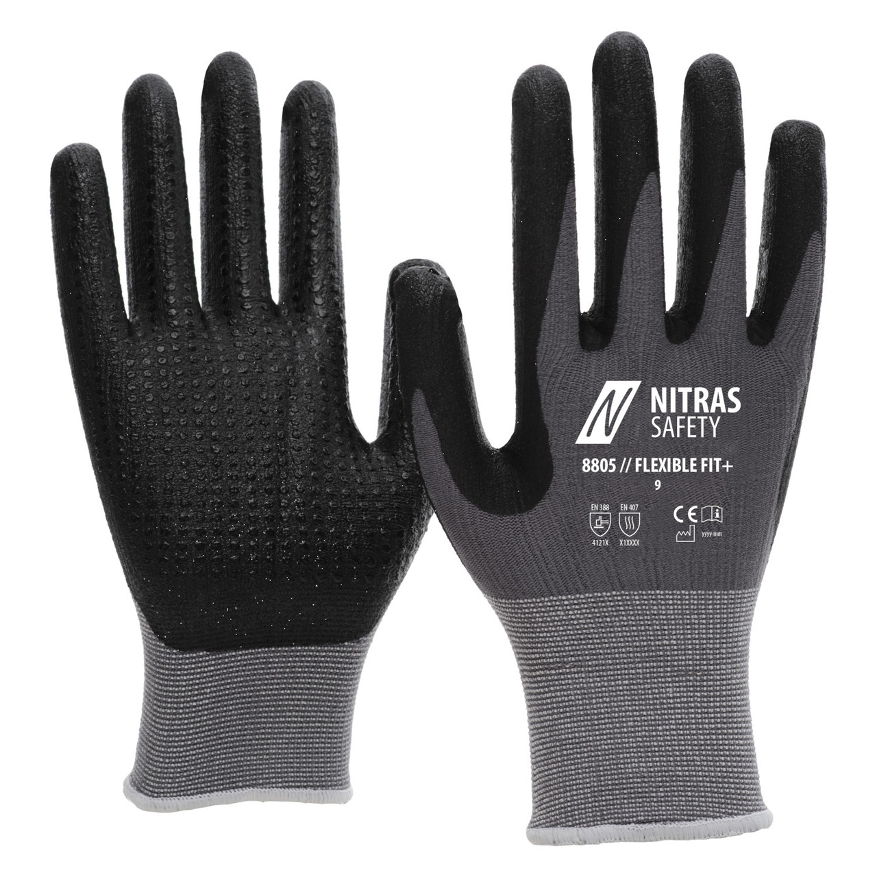 NITRAS 8805 FLEXIBLE FIT+, перчатки из специальной эластичной ткани, серого цвета, специальное покрытие с нитр