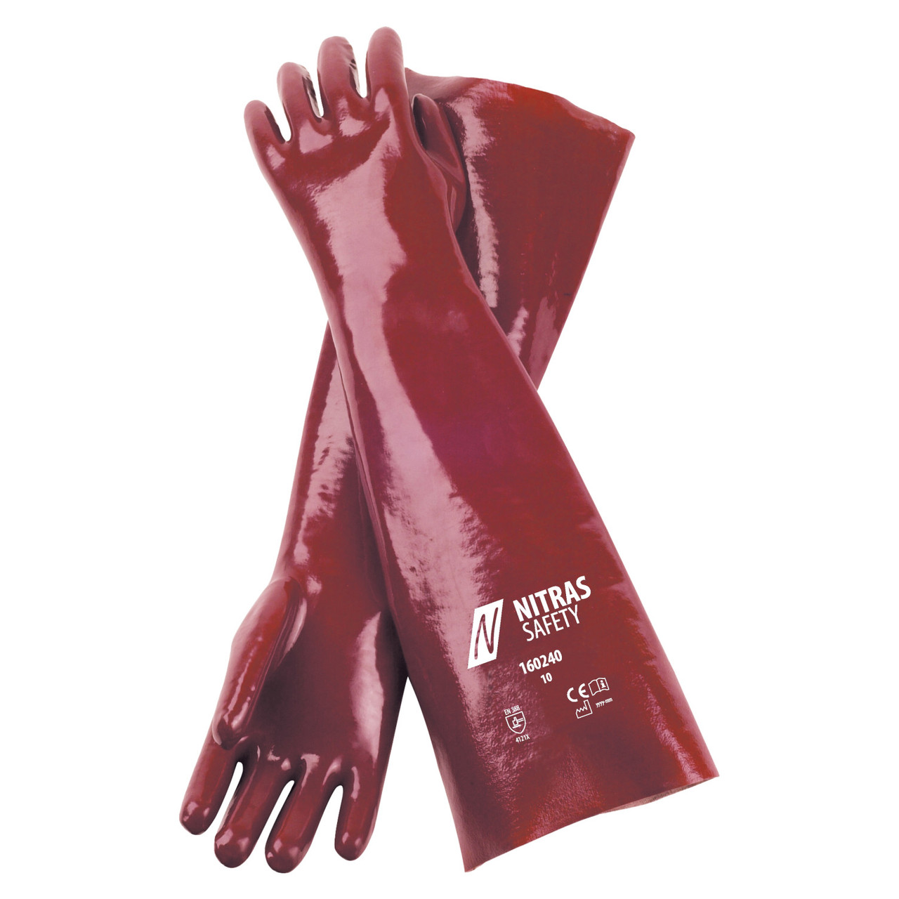 NITRAS 160240, перчатки из ПВХ, красные, длина 40см, раз. 10