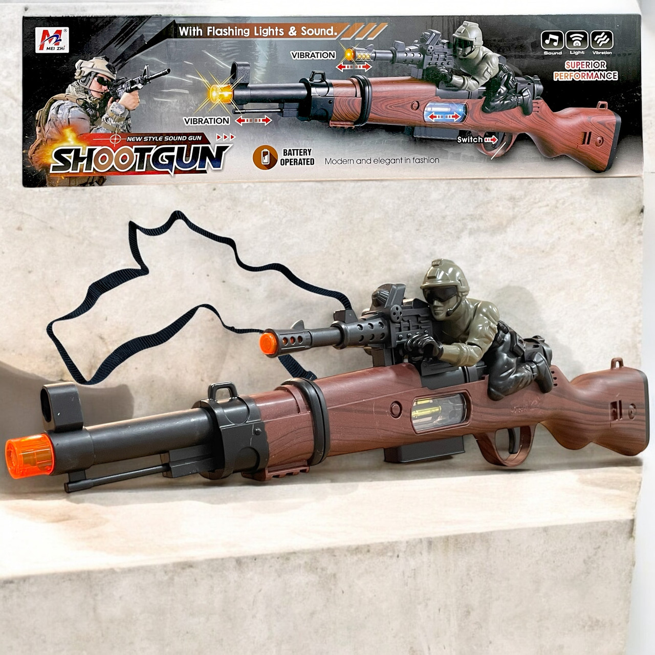 8695 Винтовка Shoot gun с солдатом на батар, 49*13см, фото 1