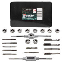 ROCKFORCE Набор метчиков и плашек метрический 24 предмета (М5х0.8/0.9, М6х0.75/1, М8х1/1.25, М10х1.25/1.5, М12
