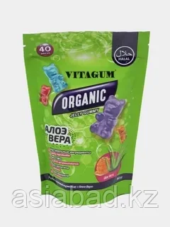 Vitagum Organic Aloe Vera ( Мармеладные мишки с алоем ) калий, кальций, магний, фосфор, натрий 40 шт, фото 1