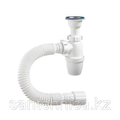 А-32019 Сифон бутылочный, малый корпус с литым выпуском 1 1/2 х 40, с гибкой трубой 40-40/50 (40), фото 1