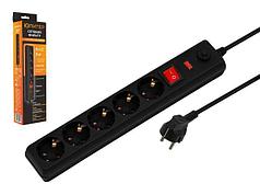 Фильтр сетевой 5м (5 роз., 2,2кВт, с/з, выкл, ПВС 3х0,75) черный Юпитер (ЮПИТЕР) (JP8501-12)