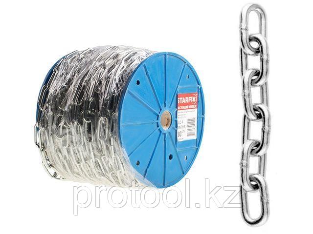 Цепь сварная короткозвенная, оцинк. М4 DIN 766 (бухта 50 м) STARFIX (STARFIX) (SMP-63684-50)