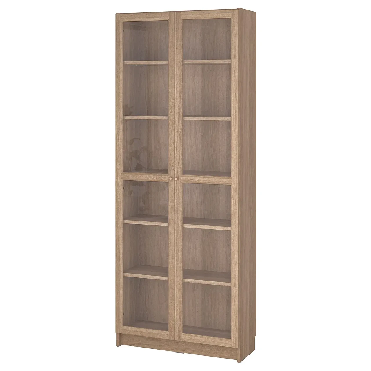 Стеллаж стеклян дверцы БИЛЛИ/ОКСБЕРГ дубовый шпон ИКЕА, IKEA