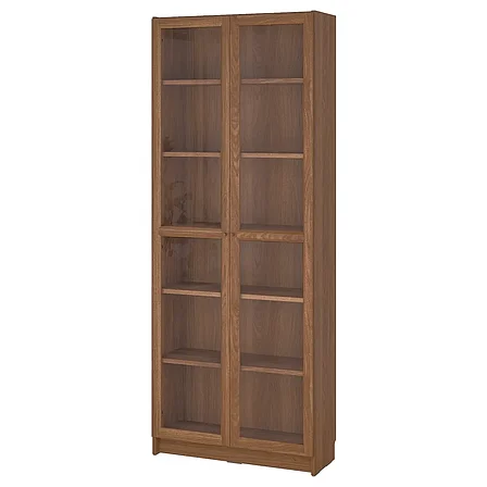 Стеллаж стеклян дверцы БИЛЛИ/ОКСБЕРГ ффект коричневого ореха ИКЕА, IKEA, фото 1