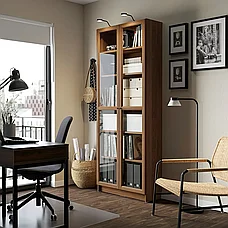 Стеллаж стеклян дверцы БИЛЛИ/ОКСБЕРГ ффект коричневого ореха ИКЕА, IKEA, фото 3