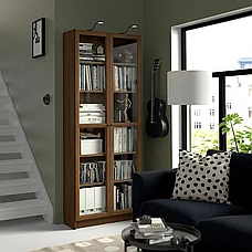 Стеллаж стеклян дверцы БИЛЛИ/ОКСБЕРГ ффект коричневого ореха ИКЕА, IKEA, фото 4