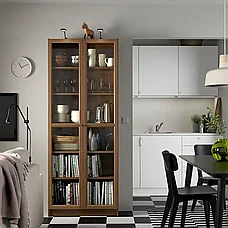 Стеллаж стеклян дверцы БИЛЛИ/ОКСБЕРГ ффект коричневого ореха ИКЕА, IKEA, фото 5