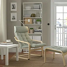 ПОЭНГ кресло, березовый шпон/Гуннаред светло-зеленый ИКЕА, IKEA, фото 3