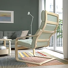 ПОЭНГ кресло, березовый шпон/Гуннаред светло-зеленый ИКЕА, IKEA, фото 4