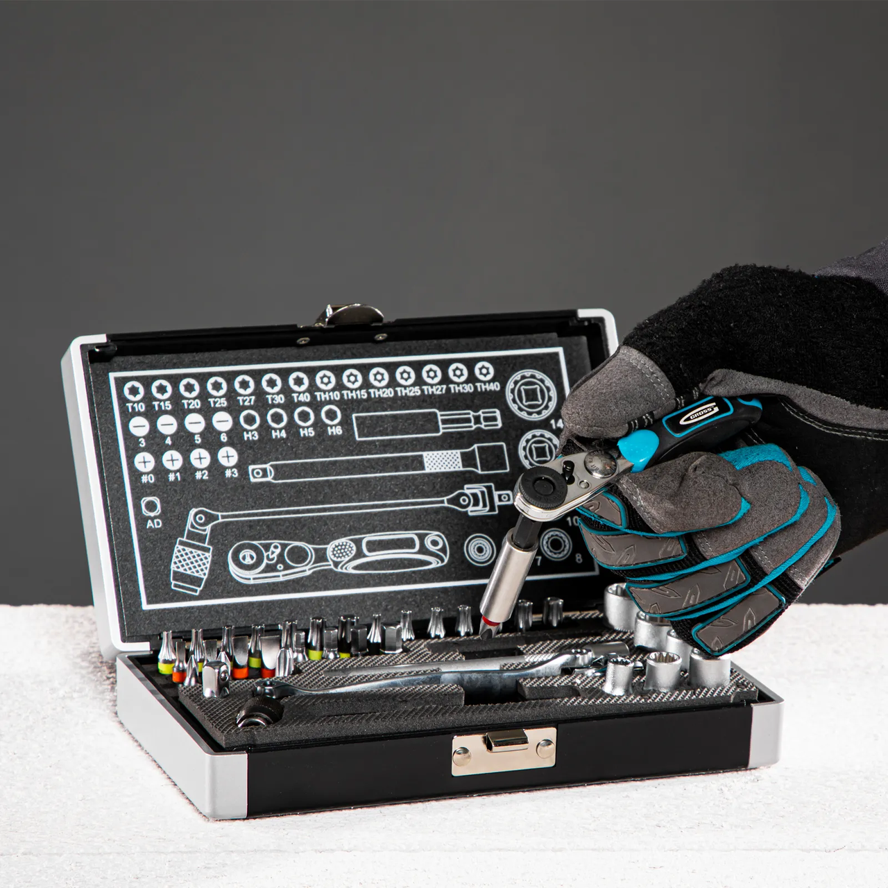 Набор бит и головок торцевых, 1/4, карданный ключ, трещотка, адаптер, S2, 37 шт. Gross, фото 1