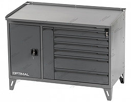 Верстак слесарный двухтумбовый, 7 серых ящиков (RAL 7012/7015) OPTIMAL NW217 7012/7015