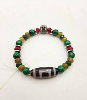 Браслет из малахита, изумруда, рубина, желтого сапфира на изобилие