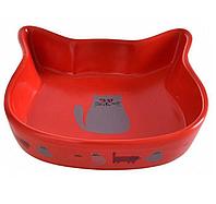 Миска керамика Голова кота, красная, 280 мл