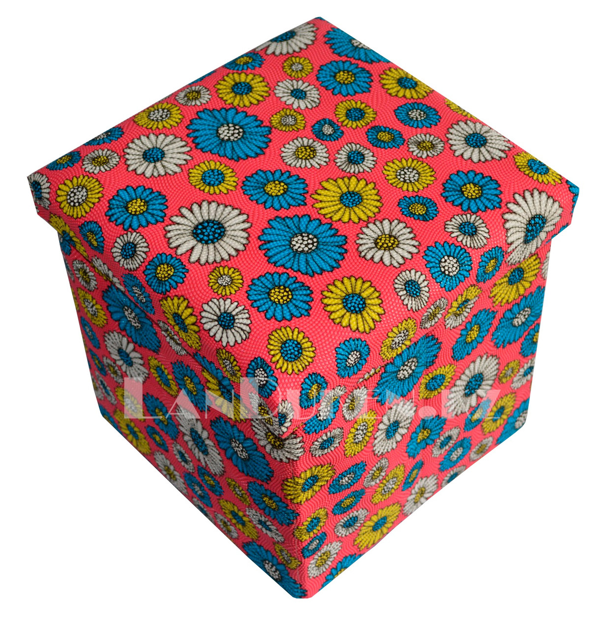 Пуфик органайзер складной красный с цветами (A) 31* 29* 28 см