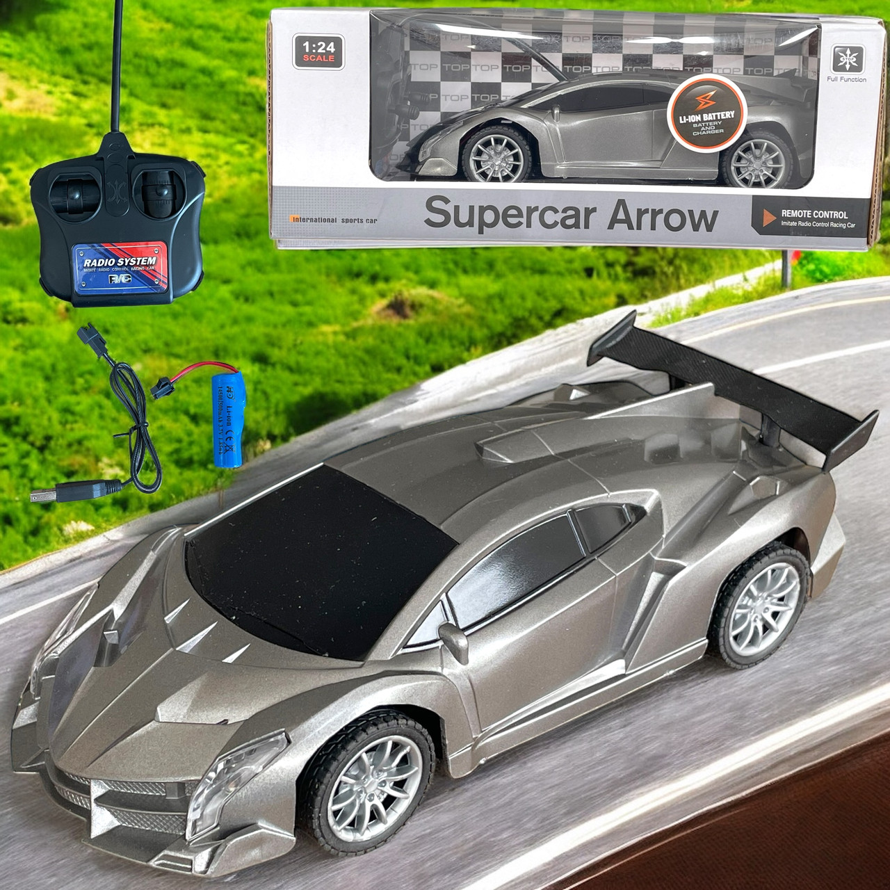 Помятая упаковка!!! G2036R Спортивная машина (серая) с аккумулятором на р/у 25х9см, фото 1