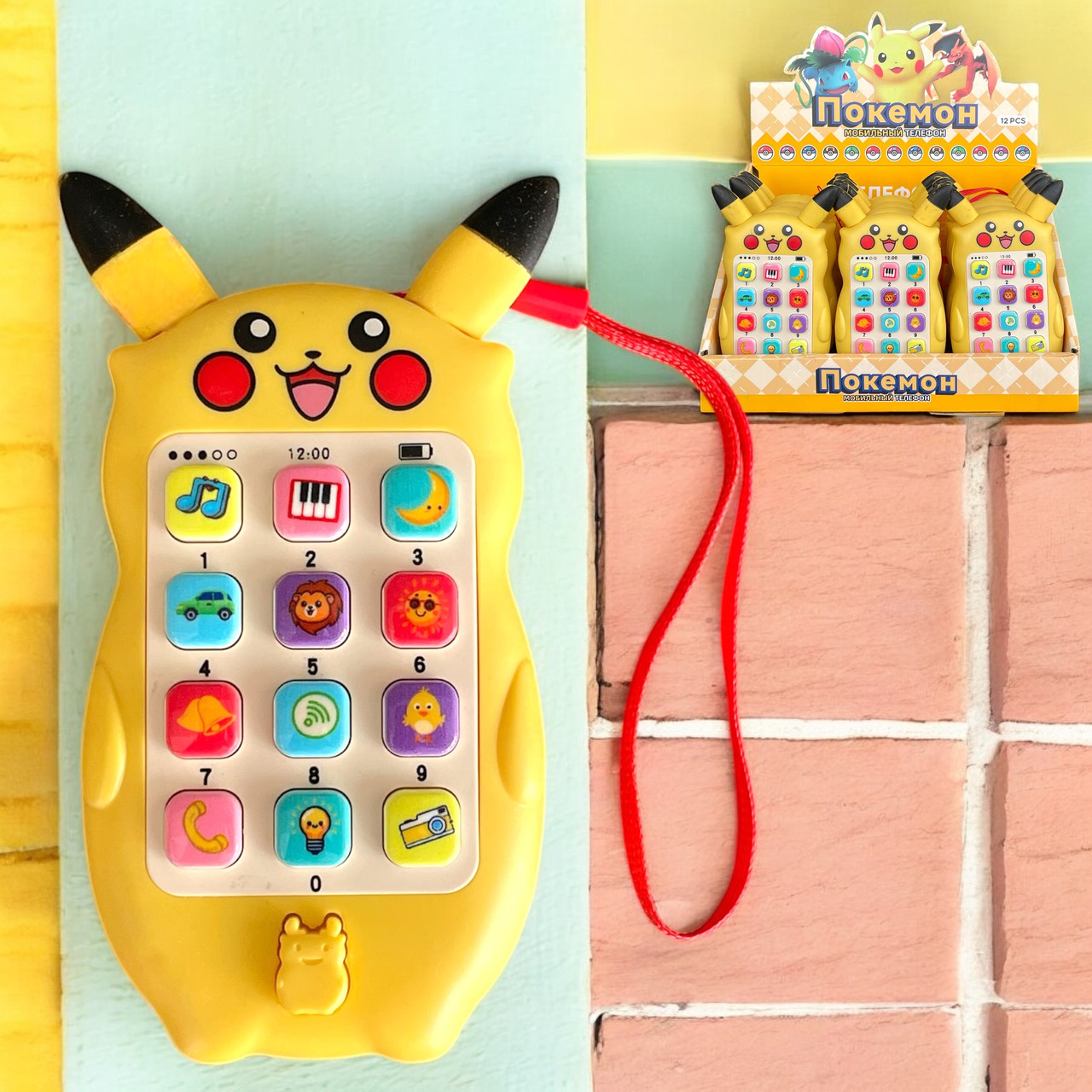 LB-E808 Телефон Pikachu Покемон разные функции, 12шт в уп.,13*7см