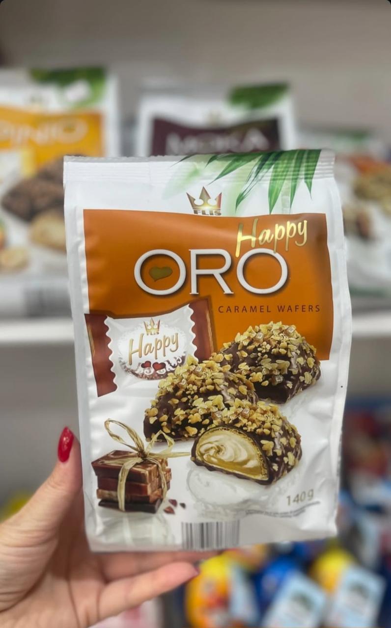 Вафельные конфеты с карамельным кремом Happy ORO 140 гр