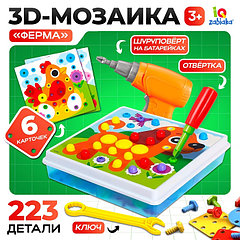 3D-мозаика «Ферма», с шуруповёртом, 6 картинок, 3+
