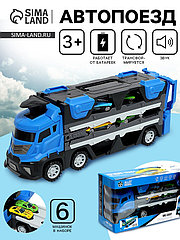 Парковка 2 в 1 Truck, 6 машинок, трансформируется в автотрек, звук, цвет синий