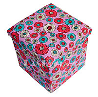Пуфик органайзер складной розовый с цветами  (A) 31* 29* 28 см