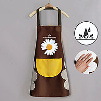 Фартук женский водонепроницаемый с полотенцами и кармашком с ромашкой 72 см коричневый