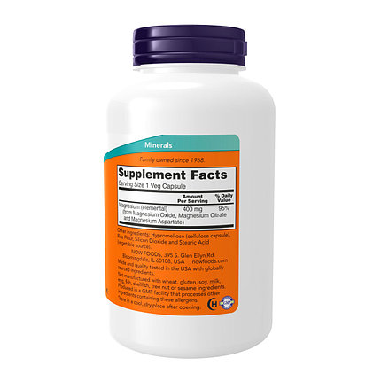 Магний Magnesium 400 mg, 180 veg.caps, NOW, фото 2