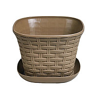 Кашпо квадратное "Ротанг" 2,3 л с поддоном (капучино) 3623119