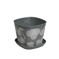 Кашпо квадратное 3,7л "Листопад" с поддоном (темно-серый) 38137151