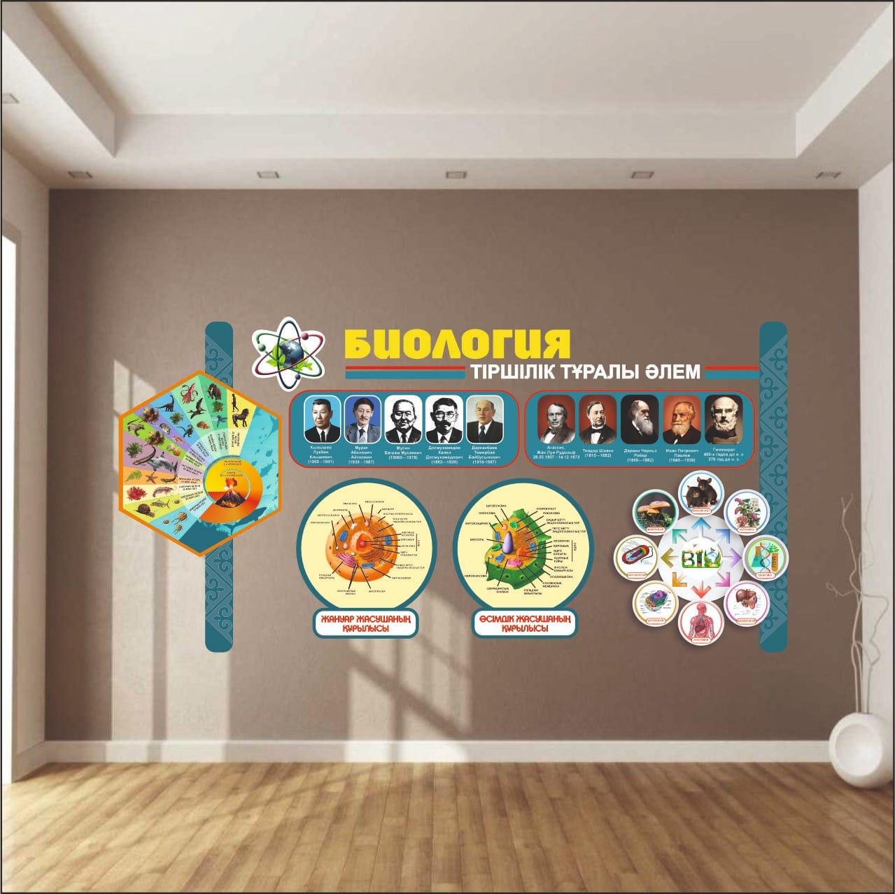 Комплект стендов для кабинета биологии На русском и казахском языке 240см х 120см, фото 1