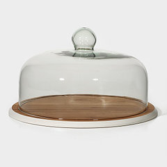 Блюдо для подачи с крышкой Heaven, d=33 см, бамбук, стекло, белое