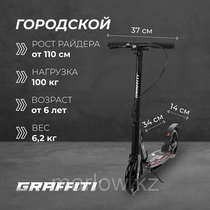 Самокат городской GRAFFITI Technology 200, складной, колёса PU 200 мм, ABEC 7, амортизатор задний, ц ...