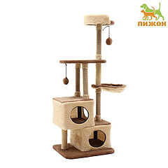 Комплекс для кошек с когтеточкой, разборный, 3-х уровневый, 80 х 42 х 139 см, бежевый