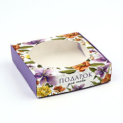 Коробка для макарун с низкими бортами «Цветы», 11 х 11 х 3 см