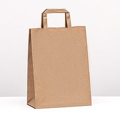 Пакет крафт без печати 22 х 12 х 25 см, плоская ручка