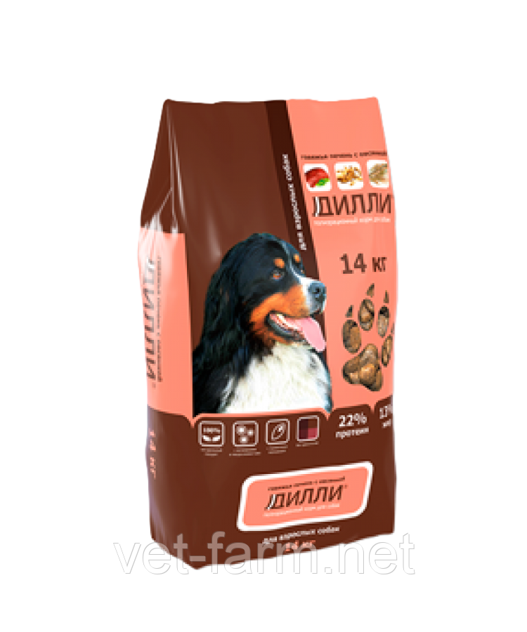 Корм Дилли для взрослых собак (говяжья печень с овсянкой) 14 кг, фото 1