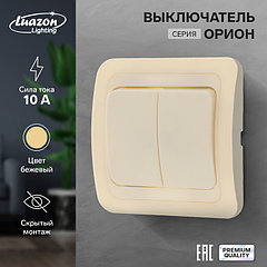 Выключатель Luazon Lighting "Орион", 10 А, 2 клавиши, скрытый, бежевый