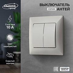 Выключатель Luazon Lighting "Антей", 10 А, 2 клавиши, скрытый, серебристый