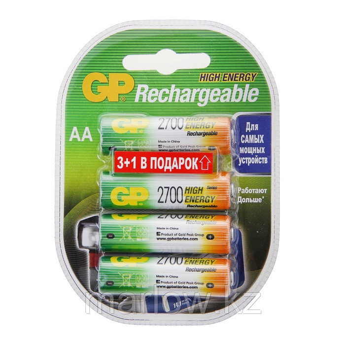 Аккумулятор GP, Ni-Mh, AA, HR6-4BL, 1.2В, 2700 мАч, блистер, 4 шт., фото 1