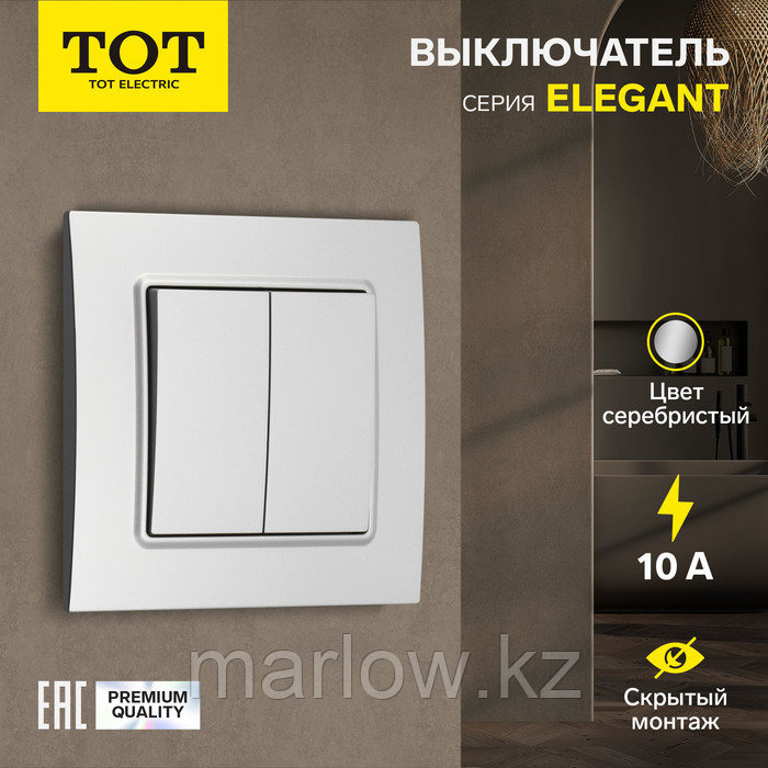 Выключатель проходной TOT Elegant, 10 А, 2 кл., скрытый, серебристый